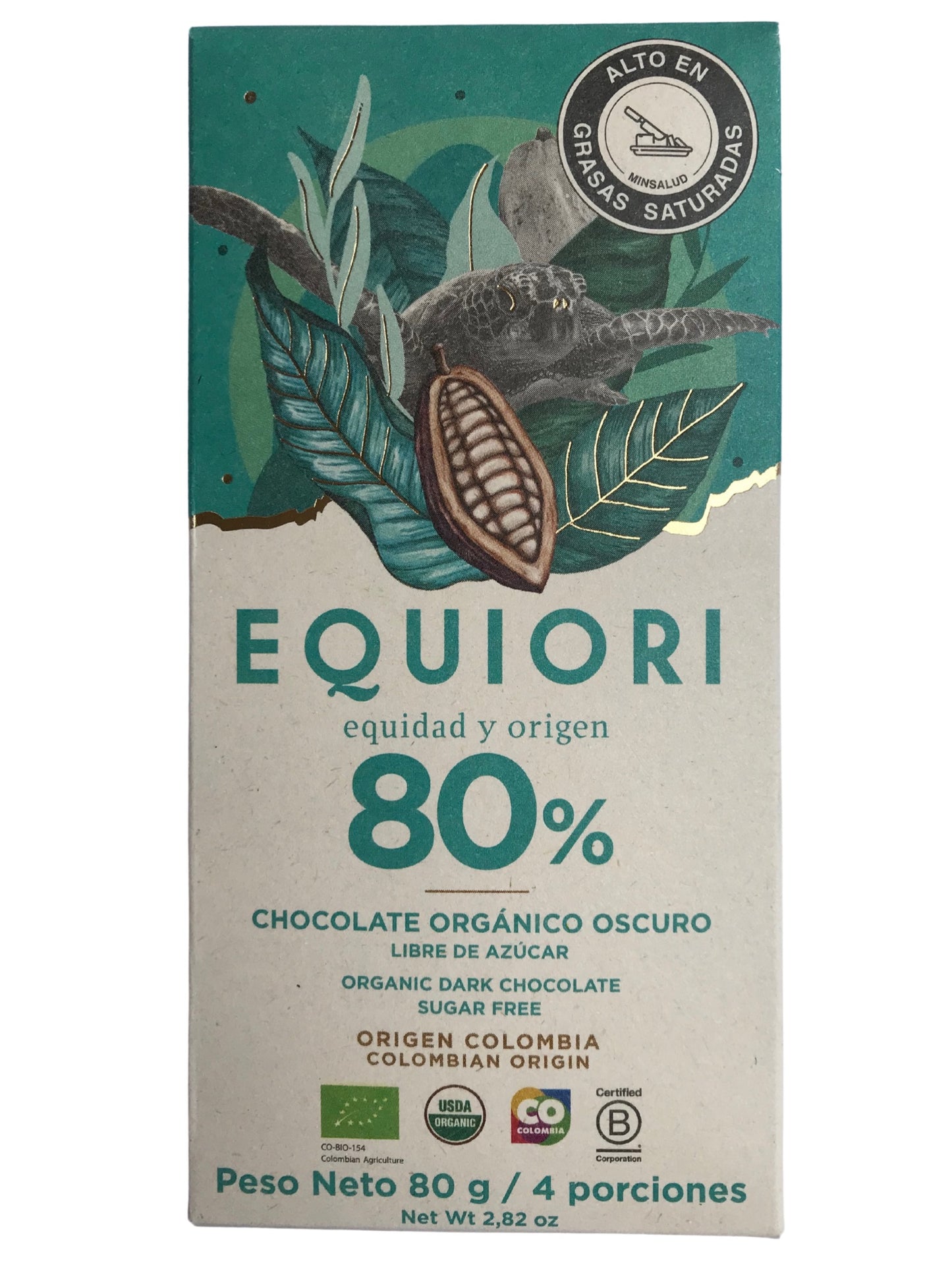 Chocolate Orgánico 80% , libre de azúcar