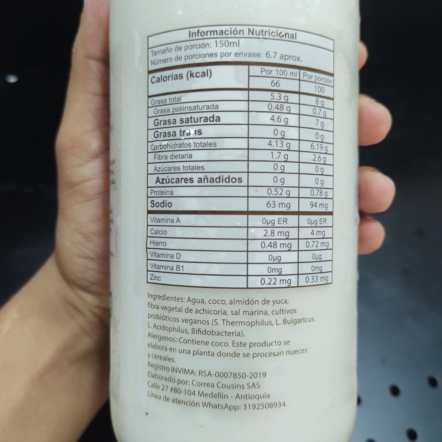 Yogurt de Coco Bebible Natural (Pre-Probiótico) x 1 Litro